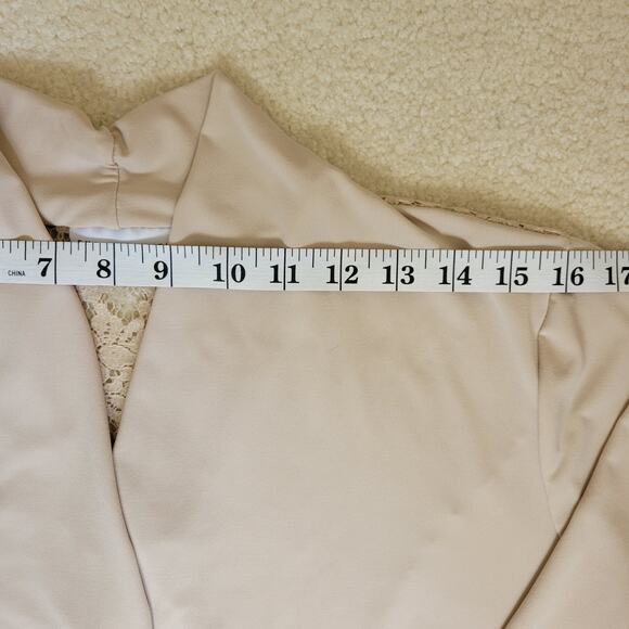 Susan Graver L Beige Cardigan Long Sleeve Open Front Lace Stretch Sweater - Picture 10 of 16